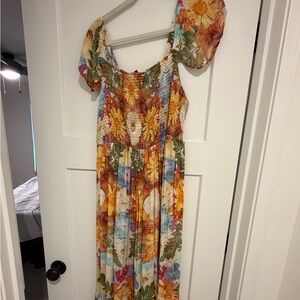Anthropologie Floral Maxi Dress with Puff Sleeves